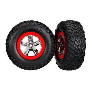 TRAXXAS SCT Reifen auf 2.2/3.0 Felge chrom/rot (2)