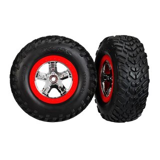 TRAXXAS SCT Reifen auf 2.2/3.0 Felge chrom/rot vorne (2)