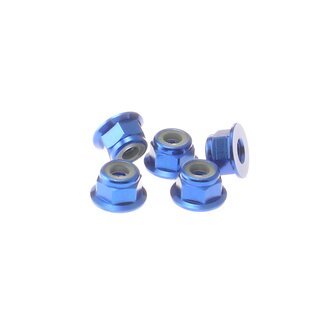 Hiro Seiko 4mm Alloy Flange Nylon Nut  [Y-Blue] ( 5 pcs)